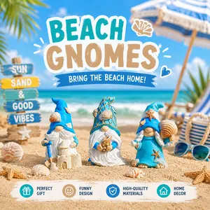 HODAO 2026 Summer Coastal Handmade Artificial Resin Collectible Statues - Beach Element Figurines, 4th of July Home Decor, Father's Day Gifts, Desk Ornament, Artificial Resin Statues