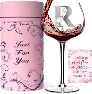 Personalized Monogram Gifts for Women - Customized Initial A-Z Wine Glass, Unique Birthday Wine Gifts for Friend, Her, Mom, Wife, Sister, Daughter - 16oz Elegant Custom Stemmed Glassware (Letter R)