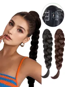 Ponytail Extension Claw Clip in Braided Ponytail Hair Extensions Natural Soft Hair Piece Fake Braid Pigtail Extensions Synthetic Braids Pony Tail Hairpiece for Women Horse Tail Extension