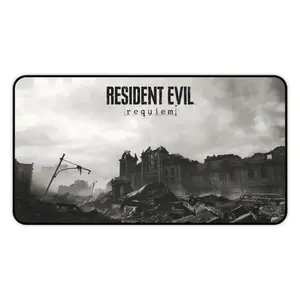 Resident Evil Requiem Desk Mat, XL Gaming Mouse Pad with Apocalyptic Ruins Artwork, Waterproof Keyboard Pad for Dark Gaming Setup