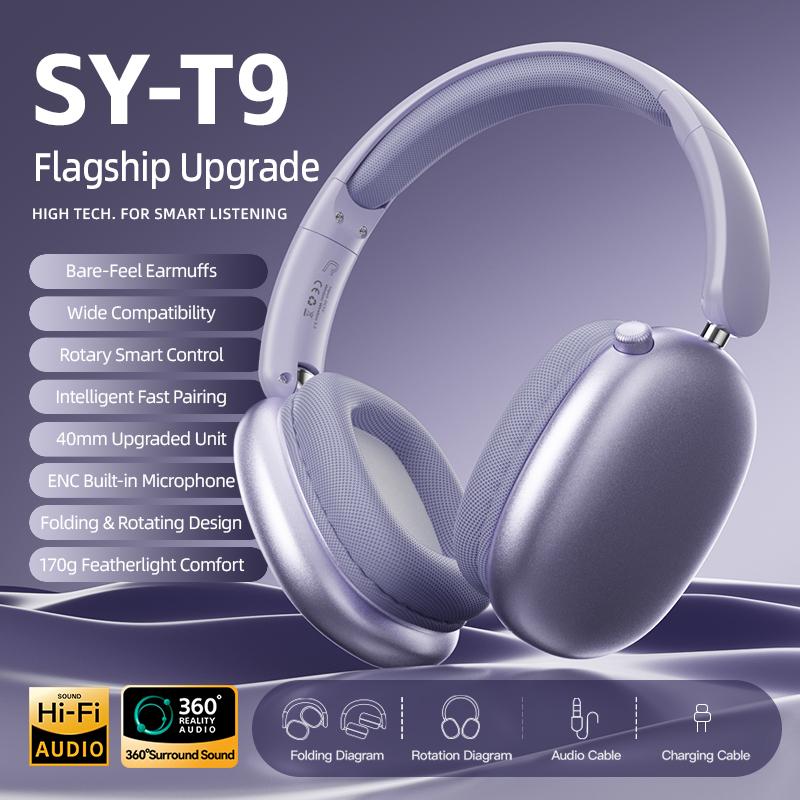 Wireless Bluetooth Headphones, Over-Ear, Hi-Res Audio, 48H Battery Life, Foldable, Mic for iOS/PC headphones Android Memory Headset, Earbud Electronic, Purple