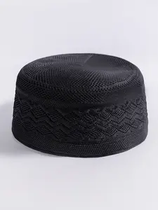 Breathable Muslim Knit Prayer Hat, Wavy Pattern Islamic Openwork Seamless Cap, Lightweight Crochet Kufi Hat for Men and Women