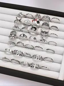 Unisex Punk Style Gothic Rings Set, Vintage Trendy Yinyang & Snake & Spider & Chain Design Rings, Fashionable Jewelry for Men & Women As Gift, Stacking Ring Set