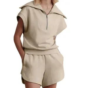 Women Two Pieces Outfits Half Zip Short Sleeve Sweatshirt shorts Tracksuit Sets