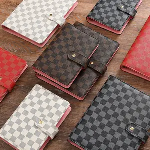 Checkered Leather A5 Size Faux Leather PlaidNotebook,Detachable Refillable Inner Pages,Multi-Functional Storage, ldealfor Work, SchoolLogs