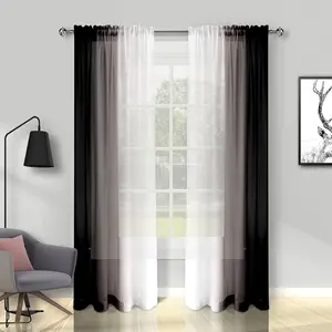 Black Ombre Sheer Curtains 96 Inches Long for Living Room, Bedroom Chiffon Black White Gradient Rod Pocket Voile Drapes, 52 by 96 Inch, 2 Panels