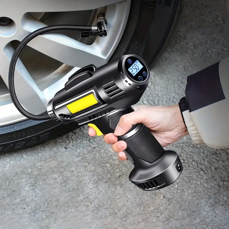 【toolupgrade】Portable Tire Inflator with Digital Pressure Gauge, Car Tire Pump, LED Light, Cordless Air Pump, Wireless Bicycle Tire Pump, Suitable for Car, Motorcycle, Bicycle and Ball - Car Accessories!