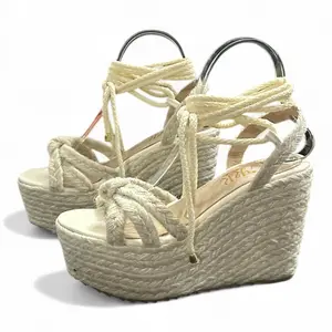 White Roman Jute Sandal 12cm Heel - Elegant Summer Footwear for Women with Natural Jute Construction & Classic Straps