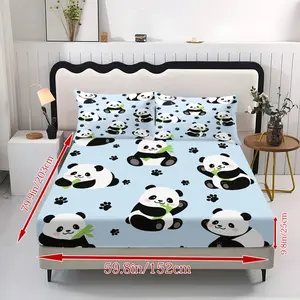 3-piece Panda Bamboo Background Pattern Bed Sheet Set, Skin friendly and Breathable Bedding Set (1 * Bed Sheet+2 * Pillowcase) with no padding, suitable for all year round! Machine washable, perfect gift for family and friends on holidays!