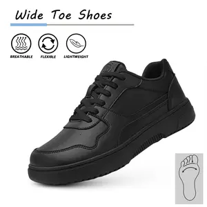 Black wide-toe shoes for outdoor running, sports shoes with leather surface, wide casual shoes, all-day comfort, suitable for outdoor activities and everyday wear Footwear