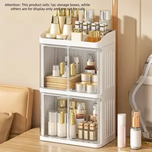 1pc Cosmetics Organizer Box, Multi-Layer Dust-Proof Makeup Cotton Holder, Large Capacity Luxury Skincare Storage Rack, Vanity Desk Shelf
