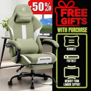 【Buy 1 get 4】Ergonomic Office Chair Pocket Spring Seat & Memory Foam Pillow, Gaming Chair with Pocket Spring Cushion, 360° Swivel, Adjustable Height, Reclining 90°-160°, Extendable Footrest