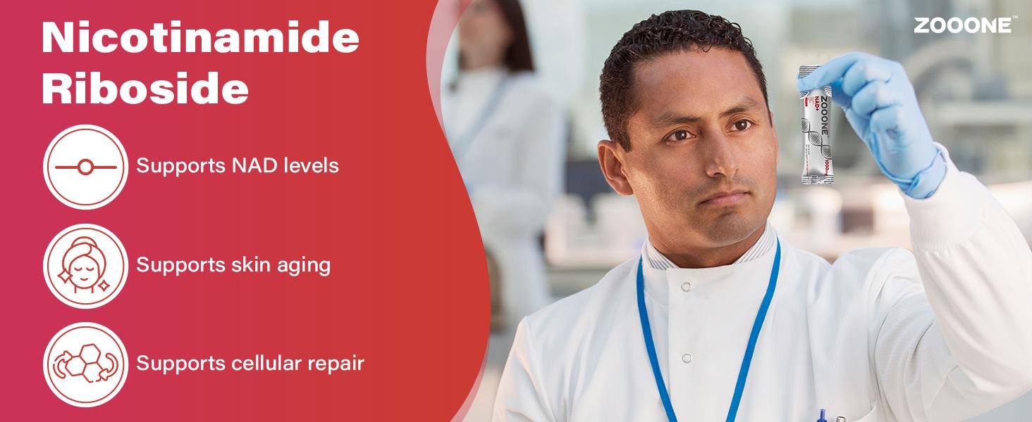 ZOOONE 1000mg NAD+ Berry Flavor Drink Mix for Skin Aging Support, Energy, and Focus - 30 Pack -