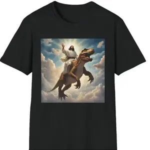 Jesus Riding Dinosaur T Shirt Funny T Shirts Offensive T Shirt Cool Graphic T Shirts Crazy Shirts For Men Women Guys Novelty Tee