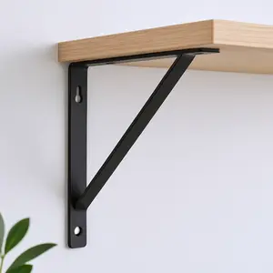 360 stand 7 in. Black Metal Triangle Shape Wall Mounted Shelf Brackets - Set of 2, 5kg Load Capacity, Wall Mount Compatible Holders, Home Decor Shelf Accessories