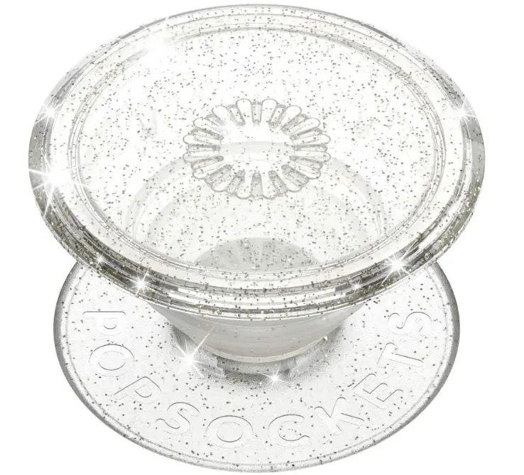 PopSockets Translucent Phone Grip with Expanding Kickstand, PopSockets for Phone, Adhesive Grip, Translucent PopGrip - Clear Glitter Silver