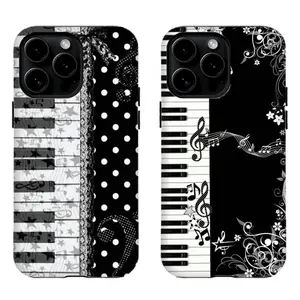 Vintage Piano Keys Phone Case|Cute Music Note Polka Dot Pattern For iPhone 17 Pro Max 16 15 14 13 12 11 | Classical Art Vibe | Dark Academia Aesthetic | Heavy Shock Defender Wrap Drop Protection