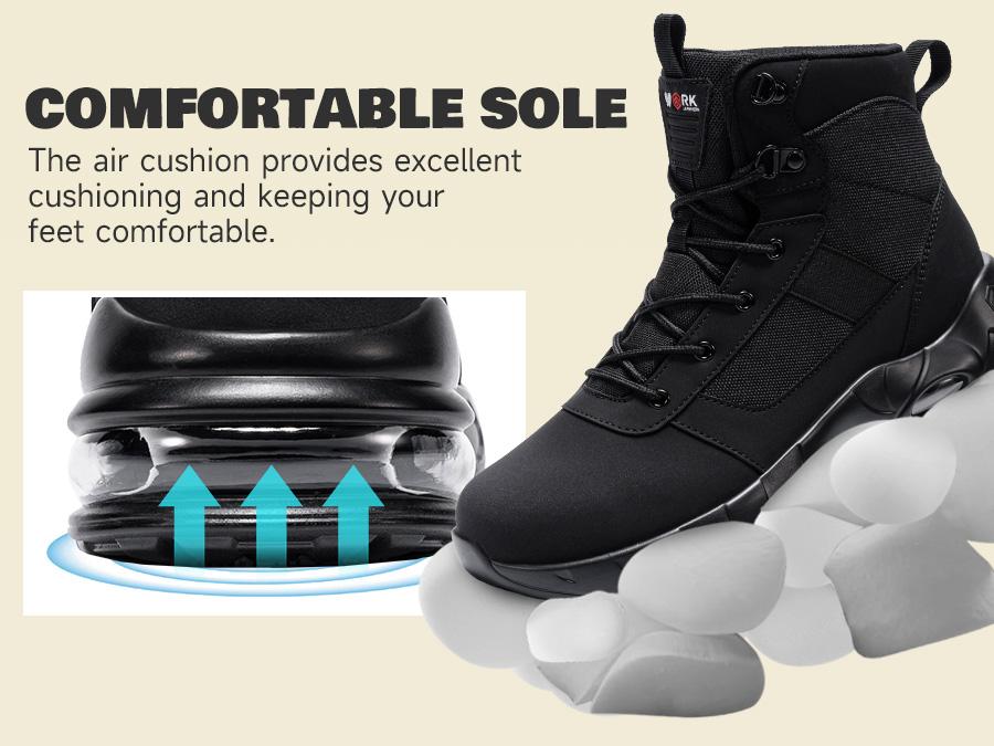 LARNMERN Steel Toe Work Boots for Men | Non-Slip Rainproof Safety Shoes | High Top Tactical Industrial Work Sneakers with Side Zipper