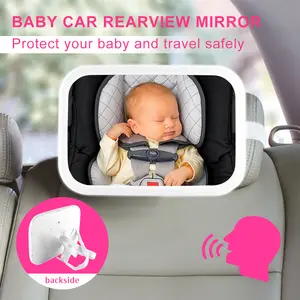 Safety Baby Car Seat Mirror – Wide Rearview Mirror for Rear-Facing Infant, Crystal Clear View, Travel Car Accessory, Voice-Controlled, Adjustable, Removable Headrest Installation
