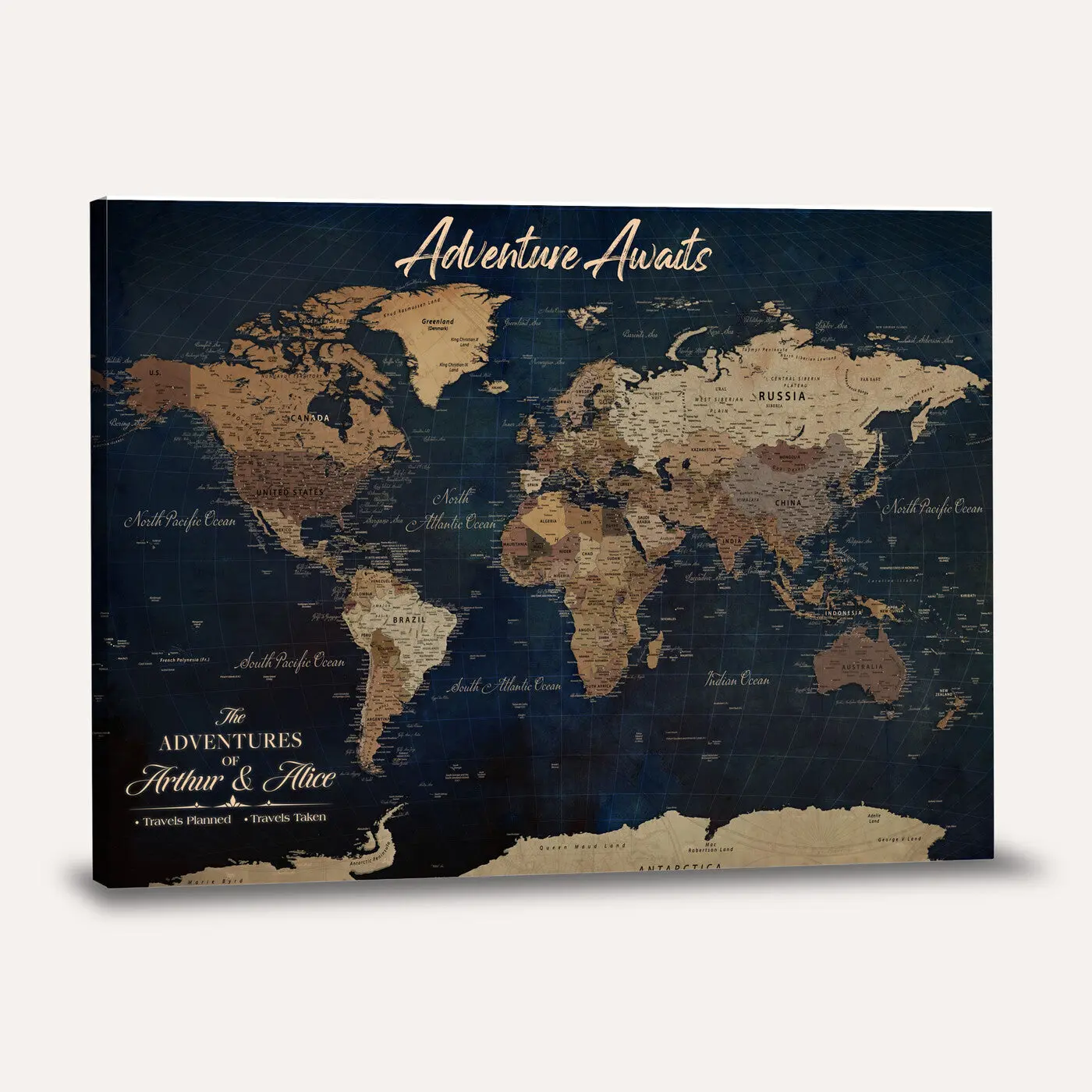Custom Push Pin World Map Canvas | Personalized Travel Tracker | Wedding Anniversary Gift for Couples | Adventure Map Wall Art with Pins