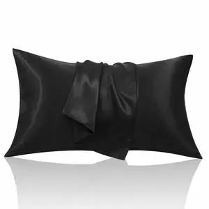 2 Piece No-Zip Satin Pillowcase Wake Up Glowing 20x30 Queen Size Black Ultra Soft Comfortable Premium Satin Silk-Like Texture Gentle on Skin No Snags Easy Care Long Lasting