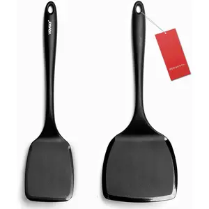 Large Size  Spatula Set, 600?F Heat Resistant  Spatula Turner Flipper for Cooking, Non Stick and Non Scratch Kitchen Utensils for Eggs & Pancakes, 2-Pack, Black