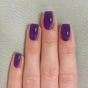 24pcs New Square Press-On False Nails, Vintage Grape Cat Eye Short Nail, Transparent, Unique Attractive, Easy DIY Manicure, Fake Nails