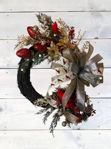 Cardinal Christmas Grapevine Wreath Red and Gold Holiday Door Decor Winter Wreath with Festive Berries and Bow