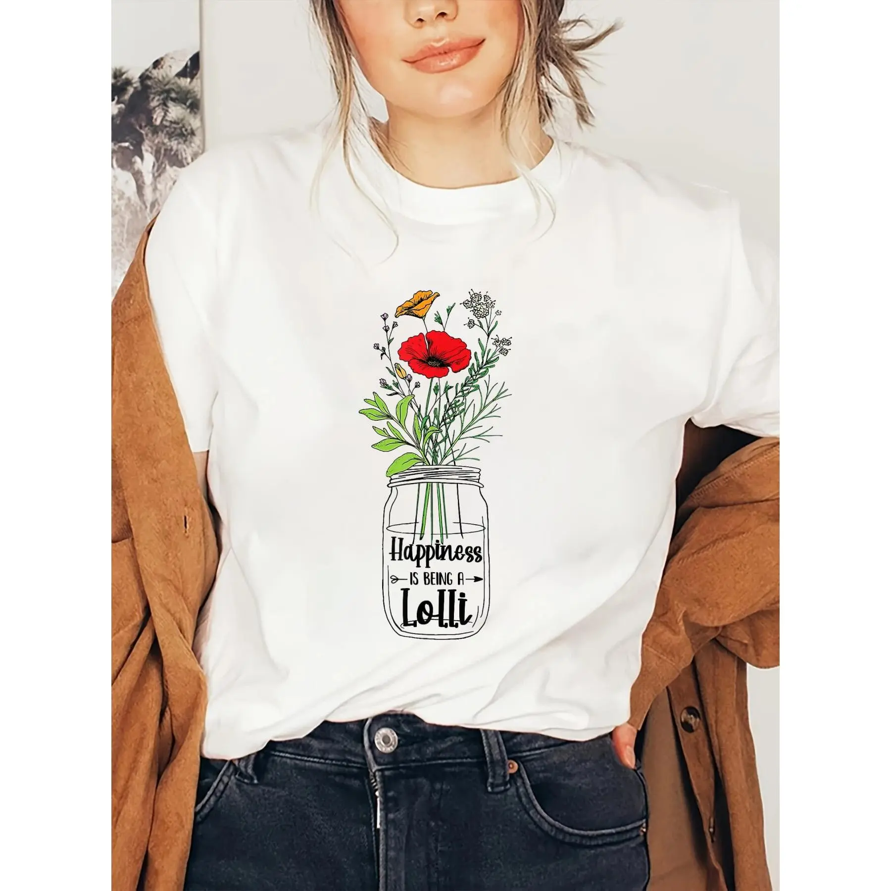 100% Cotton Halloween shirt Womens Happiness is being a Lolli Announcement Mothers Day T-Shirt