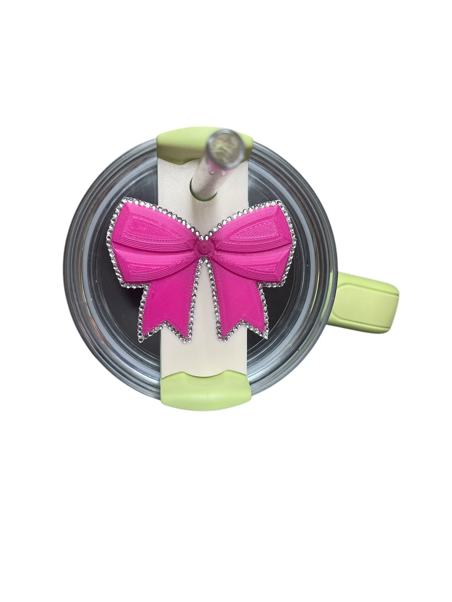 3D Printed Valentine’s Day Bow Lid Topper with Flashy Rhinestones Accent for 40oz Stanley Cup Drinkware straw  toppers Handmade Tumbler Sturdy