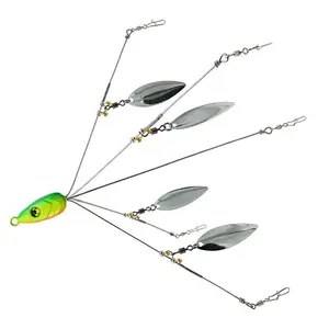 5 Arms Alabama Umbrella Rig Fishing Lure, 1 Count Spring Tripod Bass Bait, Metal Willow Blade Multi-lure Rig, Fishing Tackle