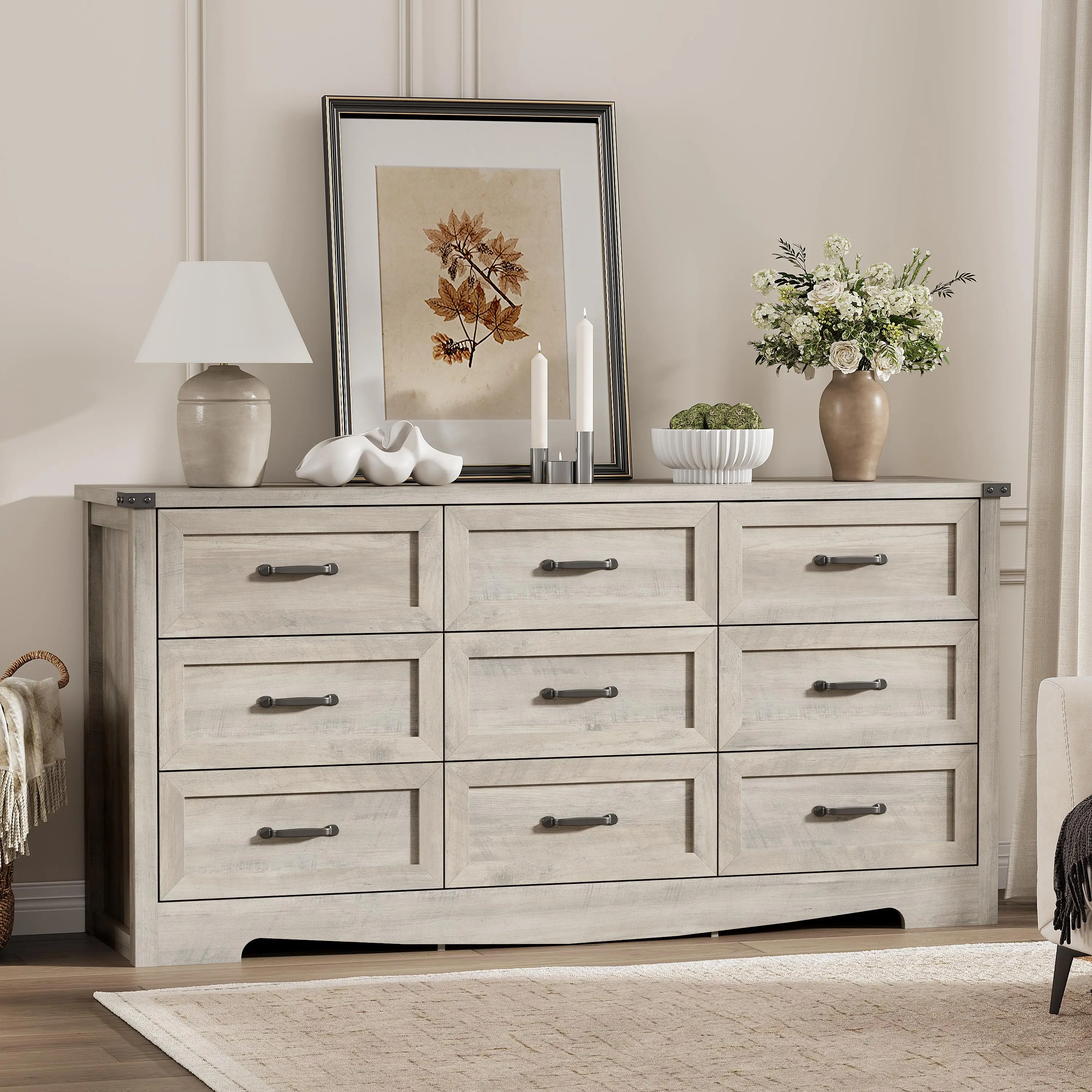 wide white dresser Wlive 6 Drawer Retro Chest of Drawers with Metal Handle Double Wood Dresser for Bedroom Living Room Large Storage Cabinet inspired details that coordinate with nearly any style Westgate Double Dresser, Vintage Linen
