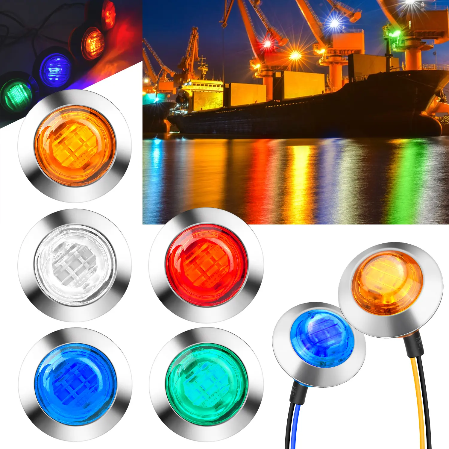 10 Pcs 3/4" Round LED Side Marker Lights, Round LED Trailer Lights Stop Turn Tail Running Lamps Chrome Bezel  for Trailer Truck Pickup ATV UTV RV Van