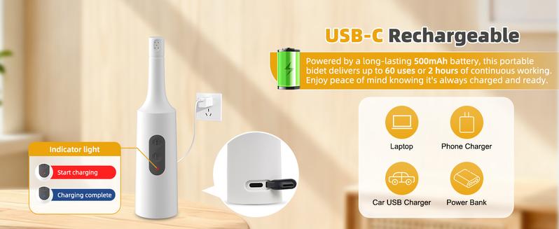 Anylock Portable Bidet for Travel, High Pressure Electric Handheld Bidet Sprayer, 350-550ML Expandable Bottle for Personal Hygiene, USB-C Rechargeable Waterproof, Travel Bidet for Women & Men