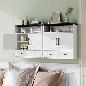 Wall Mounted Bathroom Cabinet with Sliding Barn Doors, Over-Toilet Medicine Cabinet Featuring Adjustable Shelf and Drawer, Multi-Purpose Wall Storage Organizer for Bathroom, Kitchen, Laundry & Entryway, 25×23.6×9 Inches