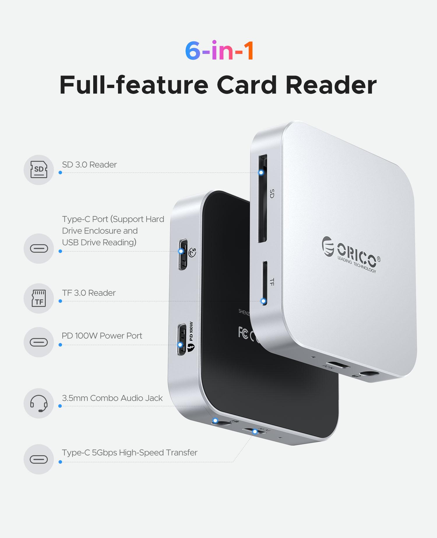 ORICO Ultra-Thin Magnetic SD Card Reader for iPhone 17/16/15 Series/iPad/MacBook, USB C Camera  with SD/TF 3.0 Solt, 100W PD Pass-Through