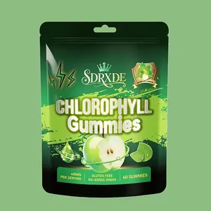 Sugar-Free Vegan Plant-Based Chlorophyll Chewable Dietary Supplement Gummies with Vitamins A, C, D, E, B12 for Digestion & Wellness, 60 Count