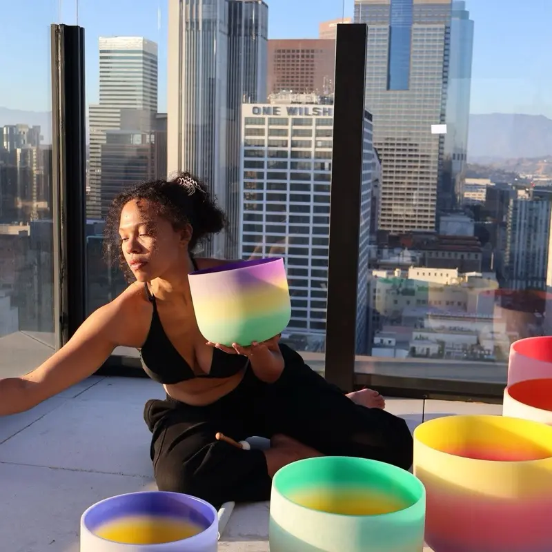 Frosted Quartz Singing Bowl Set - Rainbow 9-16 Inch Set of 7 for Meditation & Relaxation with Carry Case O Rings & Mallets Included