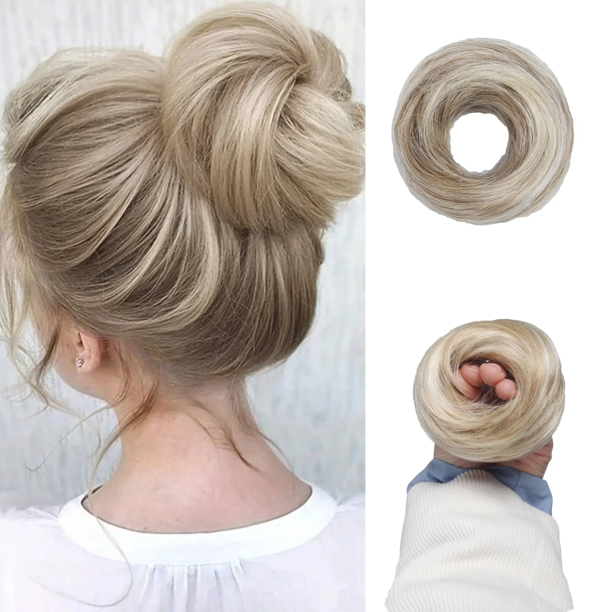Messy Bun Hair Piece Human Hair Curly Donut Extension Scrunchies Remeehi Fluffy Large Messy Hair bun 100% Human Hair Messy  main image 2