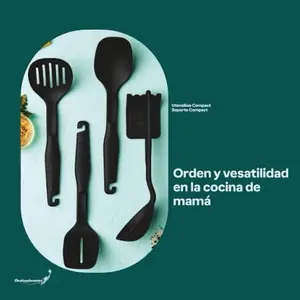 4-Piece Compact Black Kitchen Utensils Set - Includes Skimmer, Ladle, Spatula, and Spoon