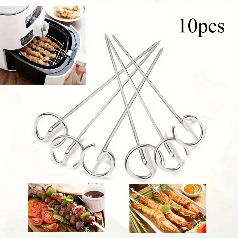 10pcs, Stainless Steel Air Fryer Vertical Skewers, Thickened Roast Meat Sticks, Air Fryer Oven Skewers, Barbecue Needle Skewers, BBQ Tools, Barbecue Utensils