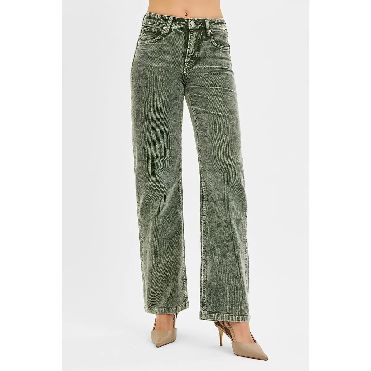 RISEN Tummy Control Mid Rise Straight Leg Corduroy Pants