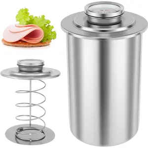 Ham Meat Press Maker with Thermometer, Stainless Steel Ham Press Maker Machine Gourmet Cooking Tools, Round Shape Meat Press Maker Machine, Kitchen Bacon Meat Pressure Cookers Boiler Pot