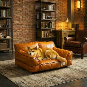 1pc high-end faux leather sofa for dogs and cats,27.56in/70cm pet lounger with backrest and armrests,non-slip base for easy wiping and cleaning,luxurious, and minimalist pet bed designed for home living rooms for both cats and small dogs year-round
