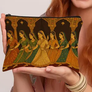 1pc Traditional Indian Folk  Makeup Bag -  Classical Dance Illustration Zippered Multifunctional Travel Toiletry Organizer with Floral Design, Portable Cosmetic Pouch for Women & Men, Ideal for Business, Daily Use, Travel Makeup Bag