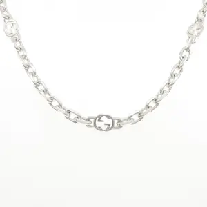 Pre-owned GUCCI Sterling Silver 925 (Ag925) Small Leather Goods Interlocking 925 Silver Necklace
