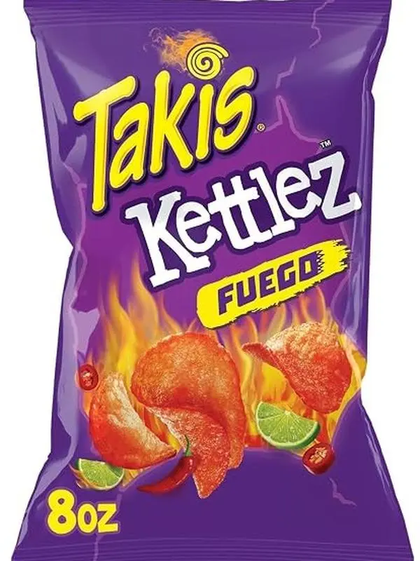 Takis Fuego Kettlez 8 oz Sharing Size Bag, Hot Chili Pepper & Lime Flavored Extreme Spicy Kettle-Cooked Potato Chips