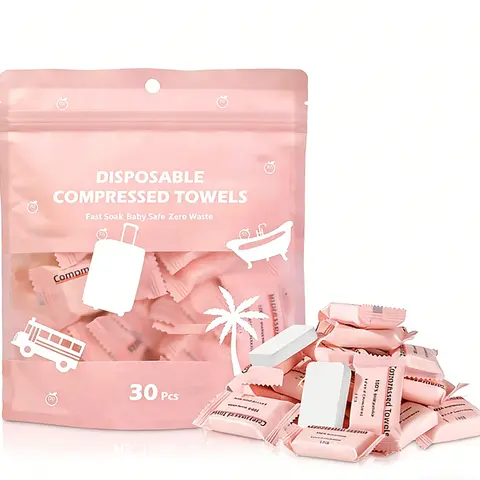Disposable Compressed Towel Tablets 30Pcs Portable Compact Face Towels for Home Camping Hiking Travel Picnics Gym Workouts Eco-Friendly Plant-Based Viscose
