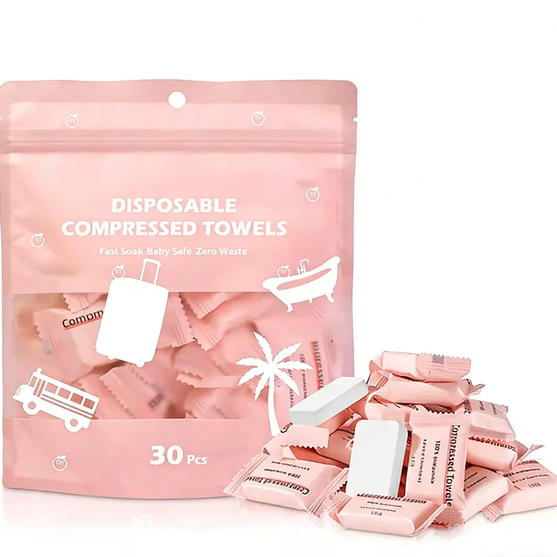 Disposable Compressed Towel Tablets 30Pcs Portable Compact Face Towels for Home Camping Hiking Travel Picnics Gym Workouts Eco-Friendly Plant-Based Viscose