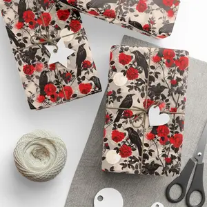 Gothic Crow Rose Wrapping Paper, Dark Academia Birthday Gift Wrap, Anniversary Packaging for Him Her, Vintage Goth Gift Wrap